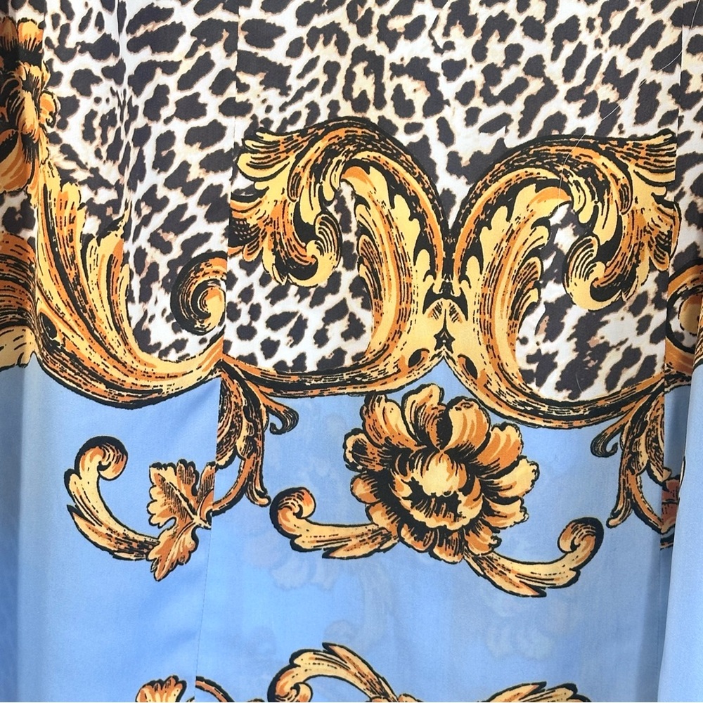 Liu Jo Floral Leopard Denim Mini Shirt Dress in Blue and Gold - Picture 9 of 12